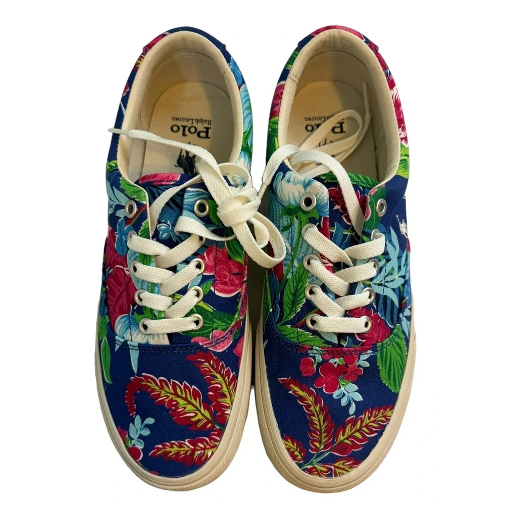Polo Ralph Lauren Men's Keaton Pony Sneaker Villa Floral Navy Canvas Size‎ 8 New